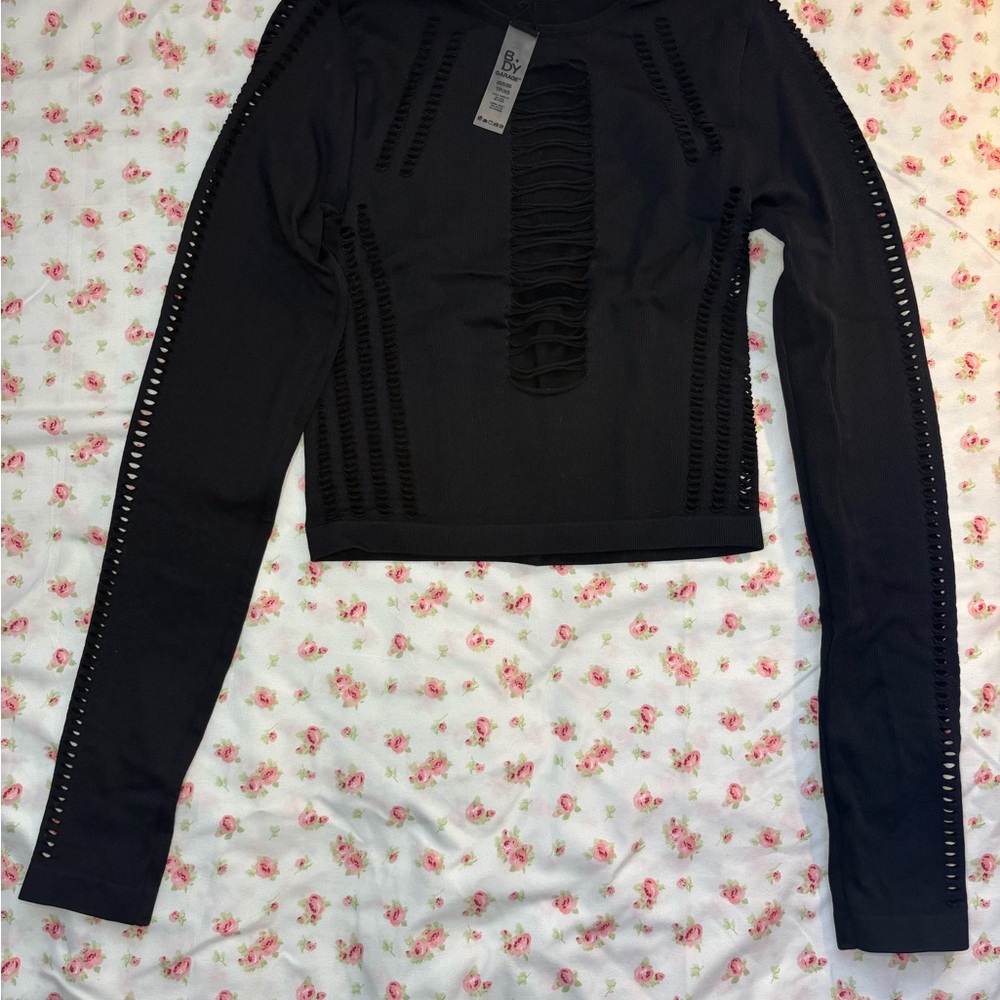 Garage Black Cutout Long Sleeve Crop Top